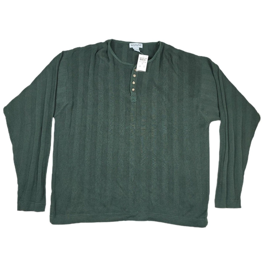 Alfani Mens Pine Green 100% Cotton Ribbed Henley Long Sleeve Shirt Large NWT